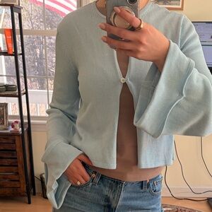 Djerf Avenue Light Blue Knitted Button Up Top